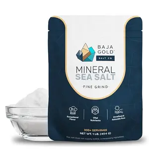 Baja Gold Mineral Sea Salt - Pure & Organic Authentic Salt for Cooking & Baking | Fine Grind Sea Salt - Low Sodium | Natural Baja Salt - Ideal for All Culinary Uses | 1 lb. Resealable Bag, 300+ Servings