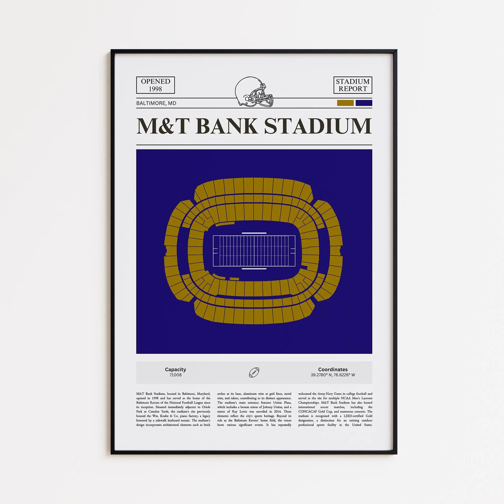M&t Bank Stadium Print, Baltimore Ravens Poster, American Football Print, Sports Poster Print, Minimalist American Football Wall Art Gift