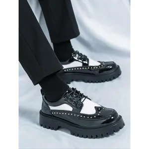 Men's Fashionable Lace Up Platform Shoes, 2025 New Style Casual Business Comfortable White and Black Shoes for Work & Daily Wear, Male All-match Shoes for Daily Wear