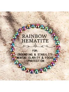 6mm Rainbow Iron Ore Elastic Bracelet, Adjustable Bracelets, with the functions of grounding and stability, enhancing clear thinking and concentration, suitable for both men and women, and a great gift for couples.