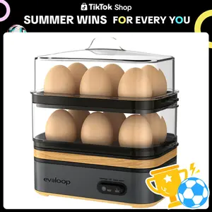 EVOLOOP Rapid Egg Cooker Electric 12 Eggs Capacity Soft Medium Hard Boiled Poached Omelet Maker Egg Poacher Vegetable Steamer BPA Free Tray Stackable Design Saves Space