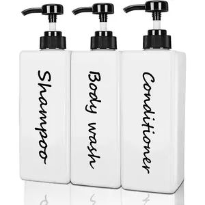 Shampoo and Conditioner Dispenser (Set of 3, 21oz) Modern Refillable Shampoo Pump Bottles for Shower Soap - Empty Body Wash Dispenser Set for Bathroom