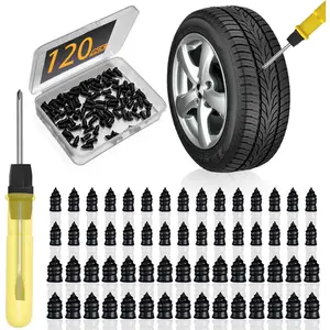 120pcs Tire Plugs Kit, Tire Repair Rubber Nails, Self-Service Vacuum Tyre Screws (60S+60L) Fast Repair Quick Puncture Tools with a Box, Double-Ended Screwdriver, for Car Motorcycle Truck Tractor ATV