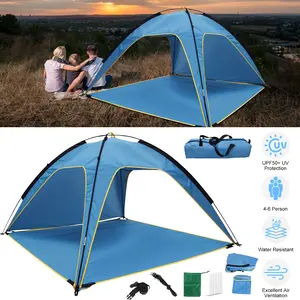 Beach Tent Outdoor Waterproof Tent Canopy for 4-6 Person with 3 Door Openings Carrying Bag UPF50+ Easy Setup for Beach Picnic Camping Hiking Adventure Fishing