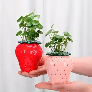 Ceramic Strawberry Vase Flower Arrangement - Hydroponic Living Room Decor with Fresh Grass, Desktop Flower Pot, Entryway Ornament - Elegant Home Decoration