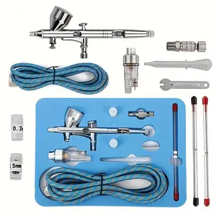 Spray Gun Set Double-action Spray Gun, Airbrush Spray Gun Set, With 0.3, 0.2, 0.5 Mm tool, 9CC Paint Cup And Air Hose, Suitable For Tattoo Nails, Cosmetics, Models, Art Hobby Painting Christmas Gift