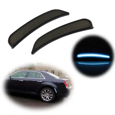 GTinthebox Black Lens White LED Front Side Marker Lights For 2005-2010 Chrysler 300 – Set With Bulbs