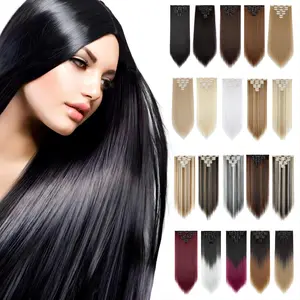 Dulchany Clip in Hair Extensions for Women, 7 Count Long Straight Hair Extension 23 Inches Synthetic Hair Extension Thick Hairpieces