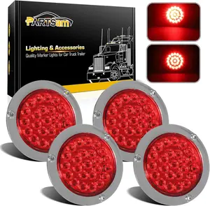 Partsam 4 Inch Round Red LED Tail Lights For Trailer Truck Campers - Pack of 4