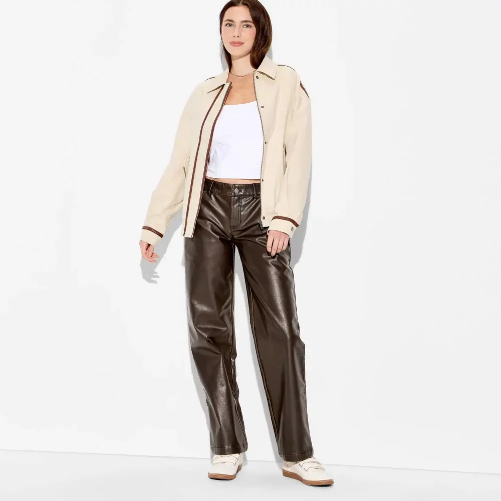 Women's Straight Leg Faux Leather Pants - Wild Fable