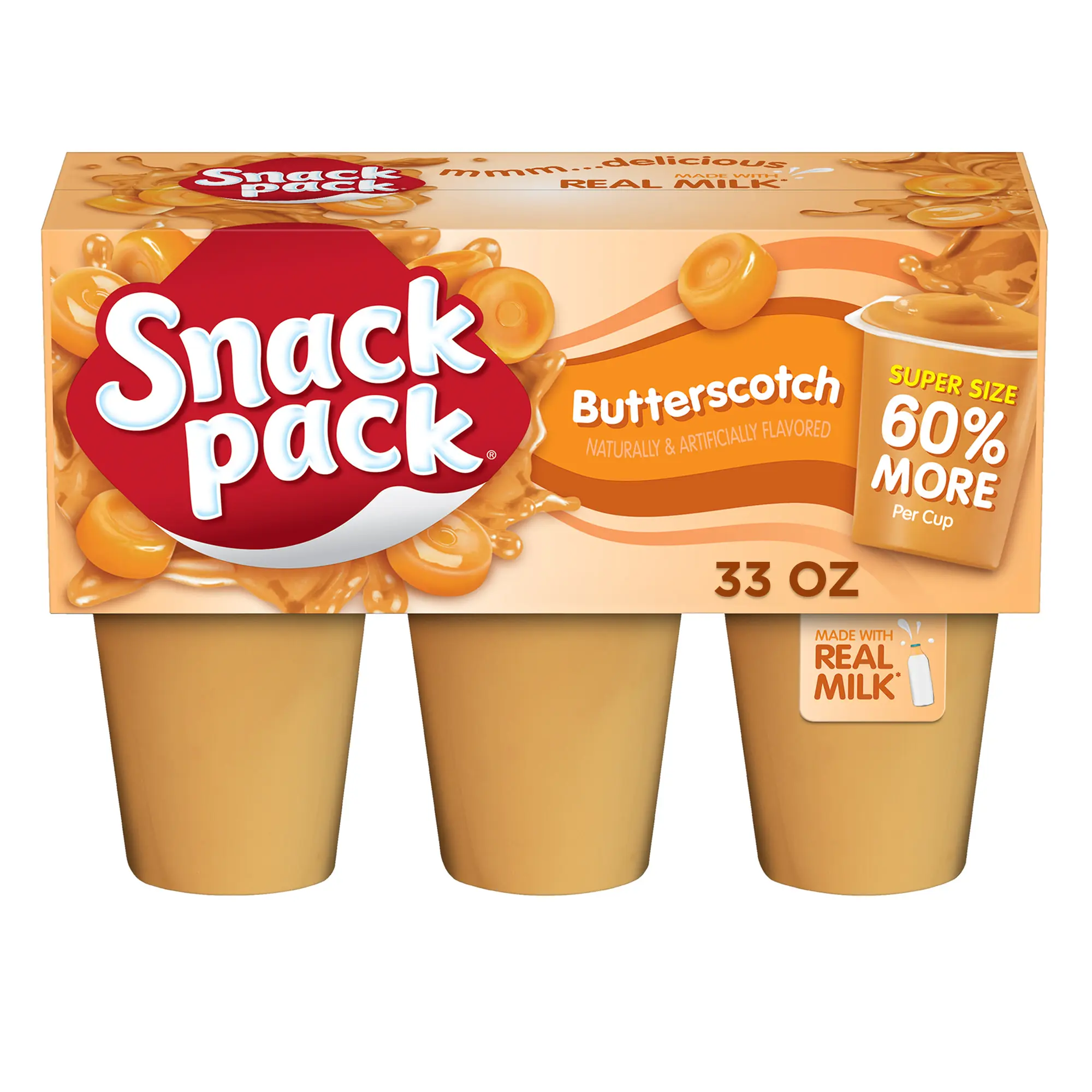 (4 pack) Snack Pack Super Size Butterscotch Pudding, 5.5 oz Pudding Cups, 6 Count