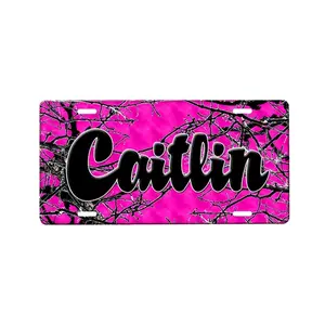 Pink Camouflage Personalized  License Plate with Custom Background Options