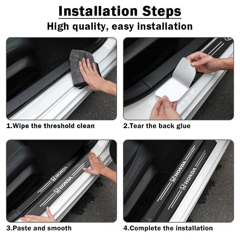 5Pcs For Honda Civic City Accord Odyssey CRV Hrv Jazz CBR Leather Carbon Fiber Car Door Sill Protector Threshold Stickers Automobile parts Car Accessories
