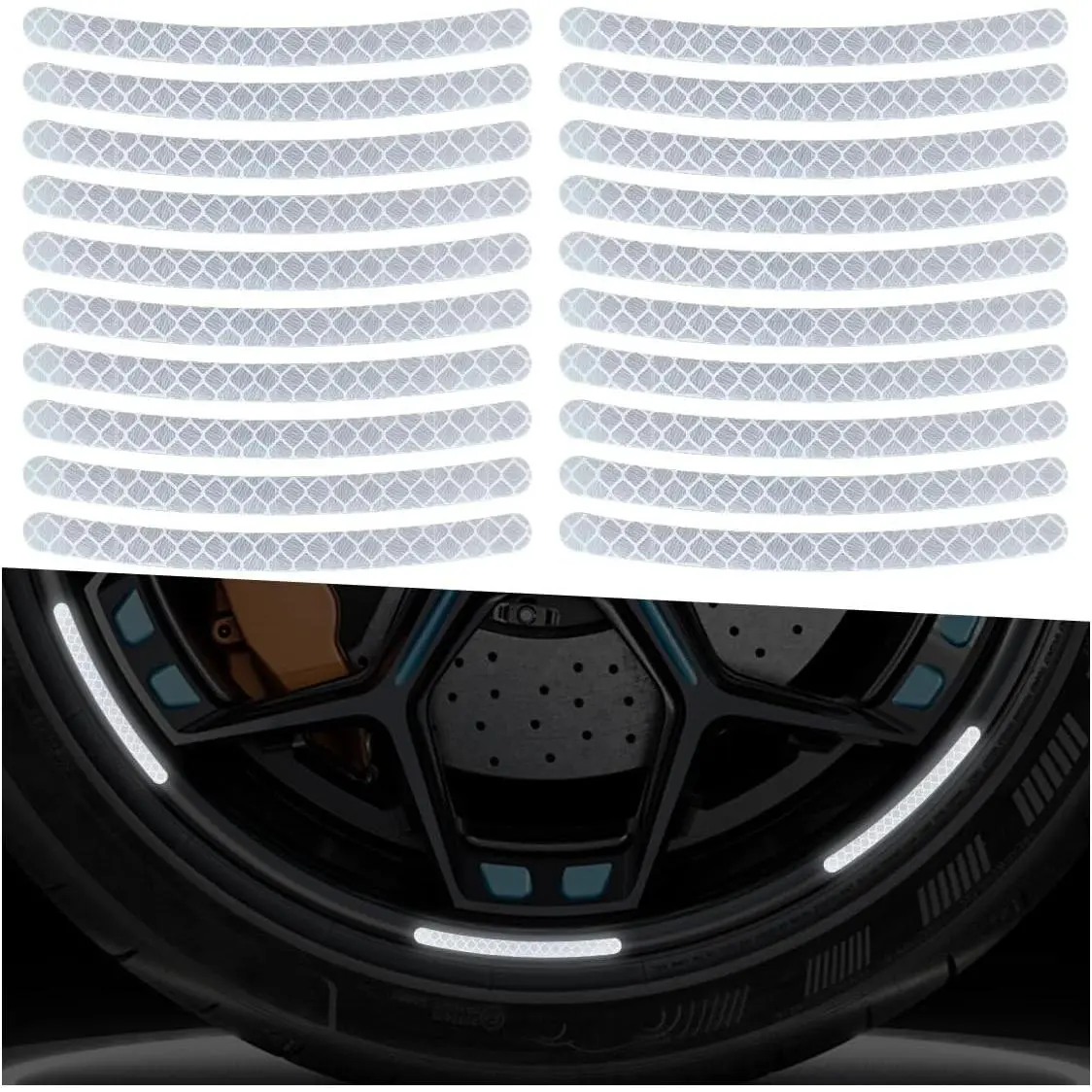 20PCS Car Wheel Reflective Stickers - Anti-Scratch Automotive Rim Stripe Tape, Night Safety Warning Decoration for Car Accessories, Truck Tire, Motorcycle, Bicycle (White)