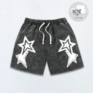 Trending Men's pure cotton sports and leisure shorts with Y2K fried flower personalized design and American star printing, breathable light fabric for all seasons, ideal for, Easter, Music Festival, Mother's Day Gifts