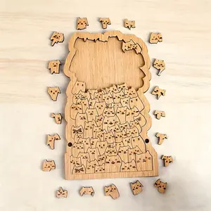 Wooden Puzzle Decoration Shaped Like Cat, Perfect Gift for Cat Lovers and Puzzle Enthusiasts, Display on Desk or Shelf, Wooden Handmade Puzzle
