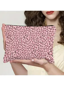 Women's Makeup Organizer Bag - Pink Leopard print Cosmetic Case with Zipper Closure, Lightweight & Durablletrye Travel Toi Bag for Women, Spacious Makeup Pouch for Vanity, Bathroom, Everyday Use - Great Gift Idea, Makeup Bag, Bathroom Storage,