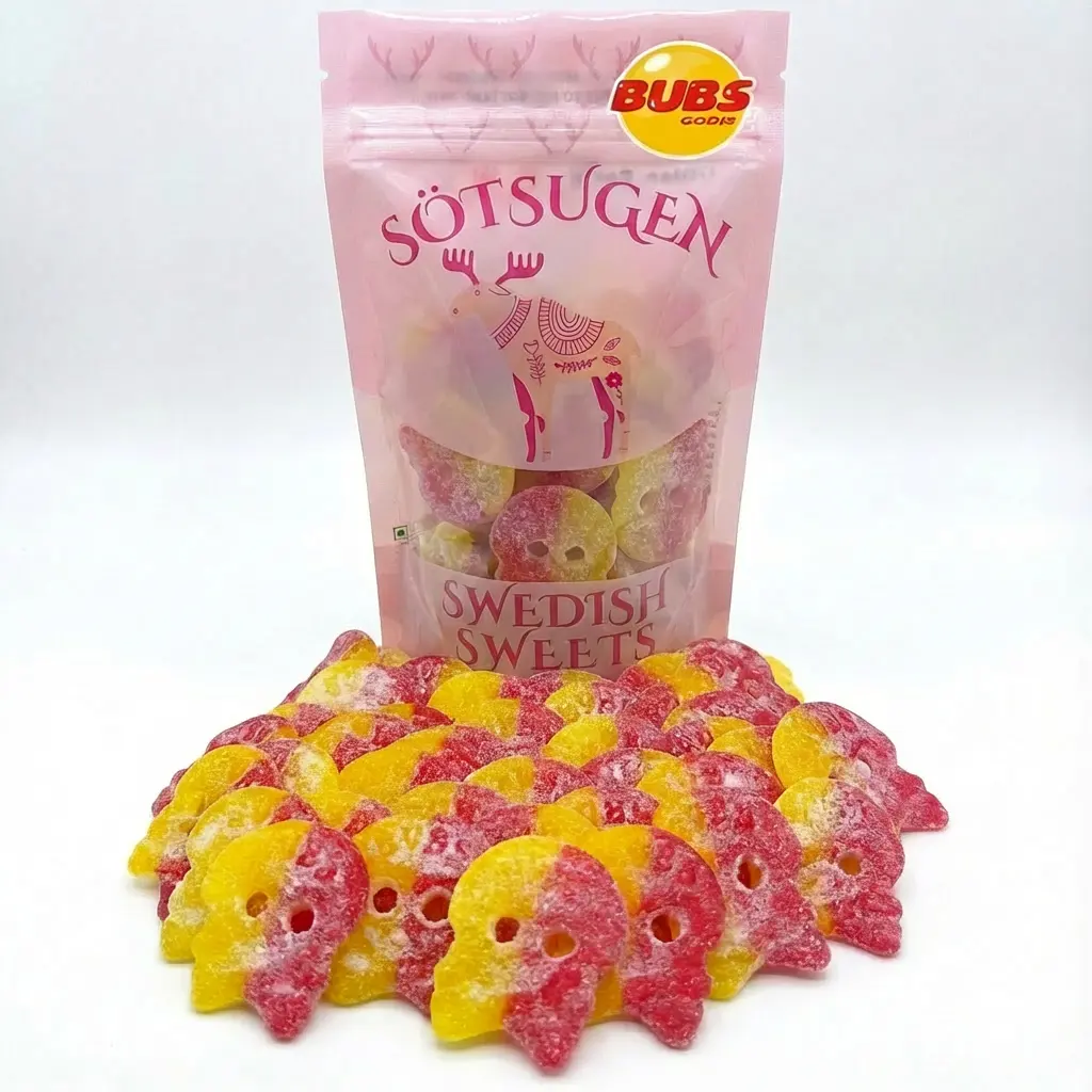 Bubs Giant Sour Skulls Swedish Candy 1/2 lb -Sweet Snack - Vegan Bubs Giant Sour Skulls Swedish Candy 1/2 lb -Sweet Snack - Vegan