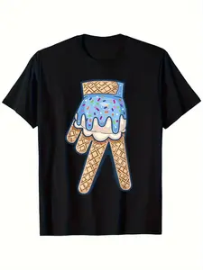 Individualistic round-neck short-sleeved shirts for Boy and girl 🔥   Playful Charm, Funny Ice Cream Drip Baseball Glove Camo T-Shirt for Boys - Soft, Breathable, Comfortable Short Sleeve Tee with Playful Graphic, Perfect Gift for Youngsters, Baseball Play