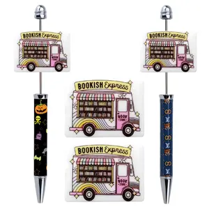 10pcs New Book Bus Silicone Beads "BOOK STORE" Decorative Beads DIY Keychain, Bracelet, Necklace Ornament, Pen Accessories, Silicone Bead Bracelet, Ballpoint Pen Making Silicone, Bead Keychain, Rustic Bead Design, Durable Silicone Bead Material