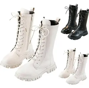 White Lace-up Chunky Platform Combat Boots - Edgy Y2k Style for Fashionistas