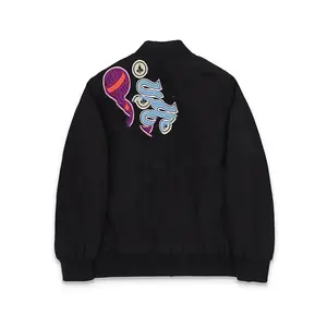 Bomber Jacket Black with Vintage Embroidered Patches Classic Style