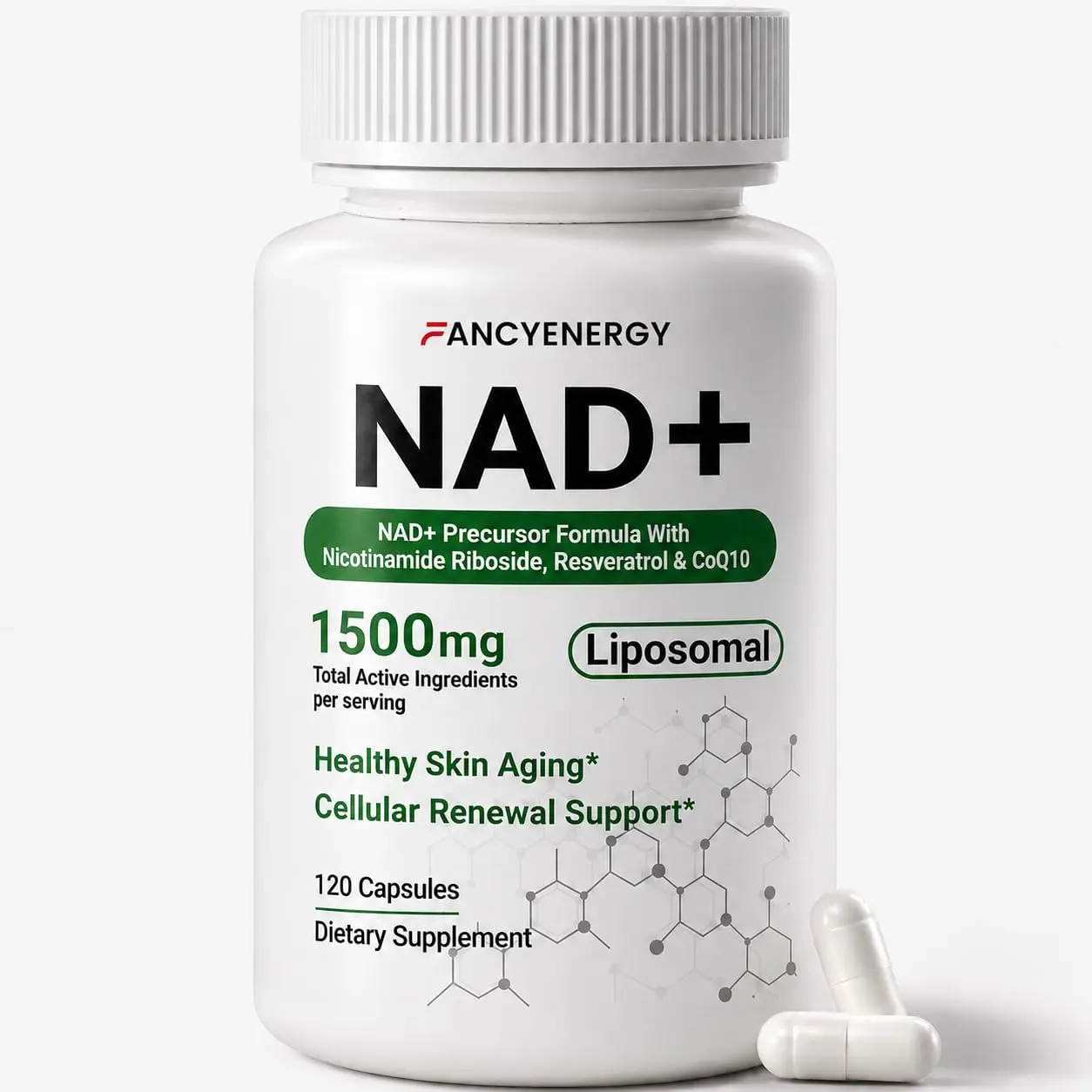 NAD+ Supplement, Liposomal NAD Nicotinamide Riboside Resveratrol 1500 mg - Anti-Aging & Brain Health, Improve Energy - Specifically for Women and Men, 120 Capsules