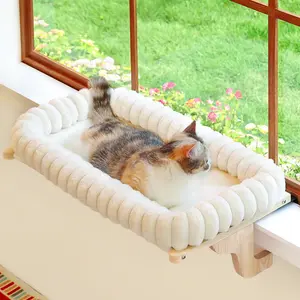 SnugCloud Cat Window Perch with 4-Sided Bolster - Orthopedic Cat Hammock for Window Sill - Solid Hardwood & Metal Frame - Window Seat for Pets
