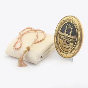 Islamic Prayer Gift Set Prayer Mat Tasbih & Kaaba Wall Art Hajj & Umrah Gift Set for Travelers Essential Prayer Tools Symbolic Wall Art
