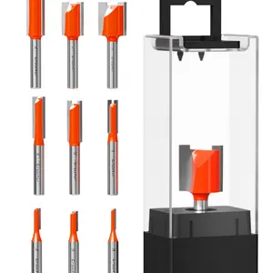 Crosstar 9-Piece Straight Milling Cutter Set, 1/4" Arbor, Carbide End Mills for Woodworking, Includes Various Cutting Diameters