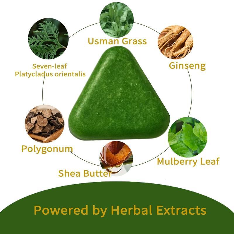 Nature Triangle Shampoo Bar Usman Grass Green Herbal Soap for Hair Growth Clean Oil Control with Polygonum Multiflorum Coconut Ginseng 80g Pack