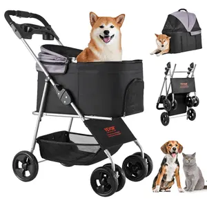 【Spotlight Day】VEVOR Pet Stroller, 35 lbs Weight Capacity, Foldable Dog Stroller Cart, 4 Wheels Cats Pram with Detachable Carrier & Mesh Windows, Portable Animal Carrier with Brake for Small to Medium Pets