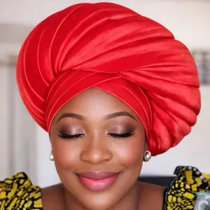 African Fan-Shaped Sponge Wrap Headcap for Women Nigerian Beaded Headpiece with Hand-Embroidered Rose Details Perfect for Weddings & Special Occasions