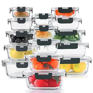 30 Pieces Glass Food Storage Containers Set, Glass Meal Prep Containers Set with Snap Locking Lids, Airtight Glass lunch Containers, BPA-Free