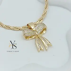Yordy Chains of different models with a bow pendant, a 24k gold-plated chain for women, high quality.
