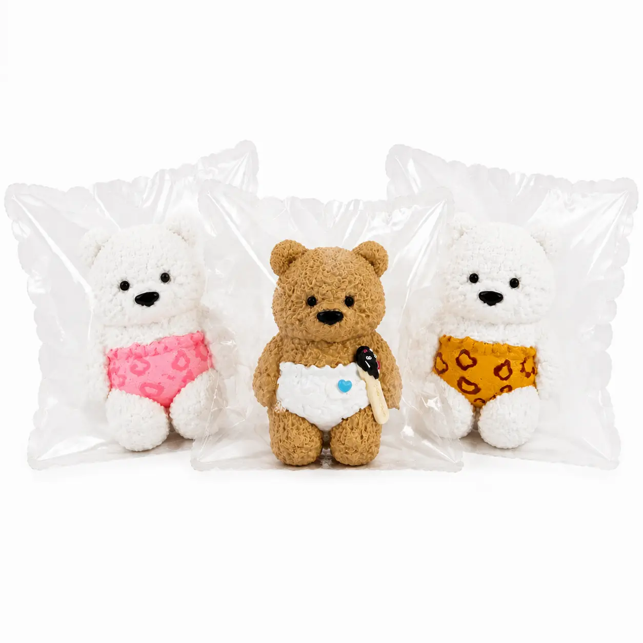 Diaper Bear Decorative Figurine, Cute Baby Bear Character Sculpture with Pink & Yellow Diaper Design, Soft PU Collectible Ornament, Kawaii Animal Display Statue & Relaxing Sensory Toy