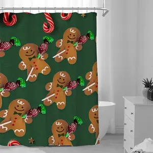 Gingerbread Man Pattern Shower Curtain, 1 Count Waterproof Bathroom Curtain, Bathroom Accessories, Home Decor for Bathroom