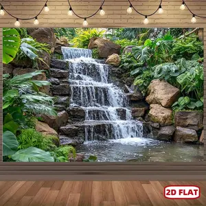1pc 2D Flat Forest Waterfall Backdrop - Realistic Nature Scene with Lush Greenery & Cascading Waterfalls, Durable Polyester Fabric, No Electricity Needed, Multiple for Parties, Weddings, Corporate Events, Waterfall Banners
