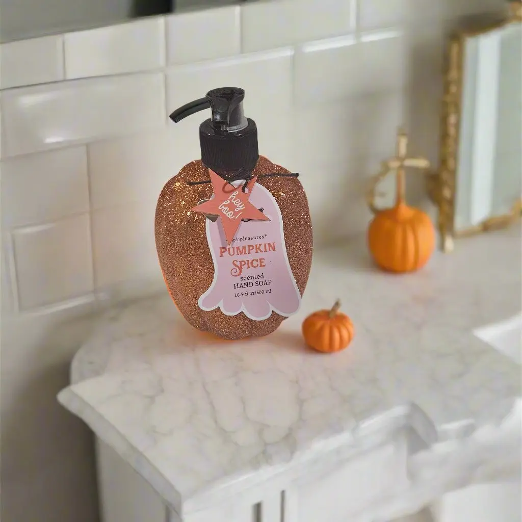 Bathroom Press Hand Soap Dispenser - Sturdy Decorative Pumpkin Spice Design, Leak-Proof Fall Festive Home Bathroom Supply, Decorative Dispenser