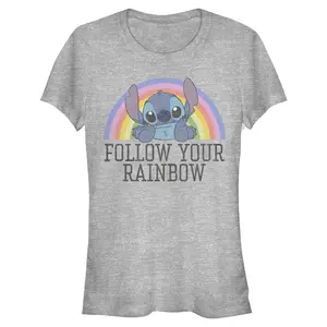 Juniors Womens Lilo & Stitch Follow Your Rainbow T Shirt