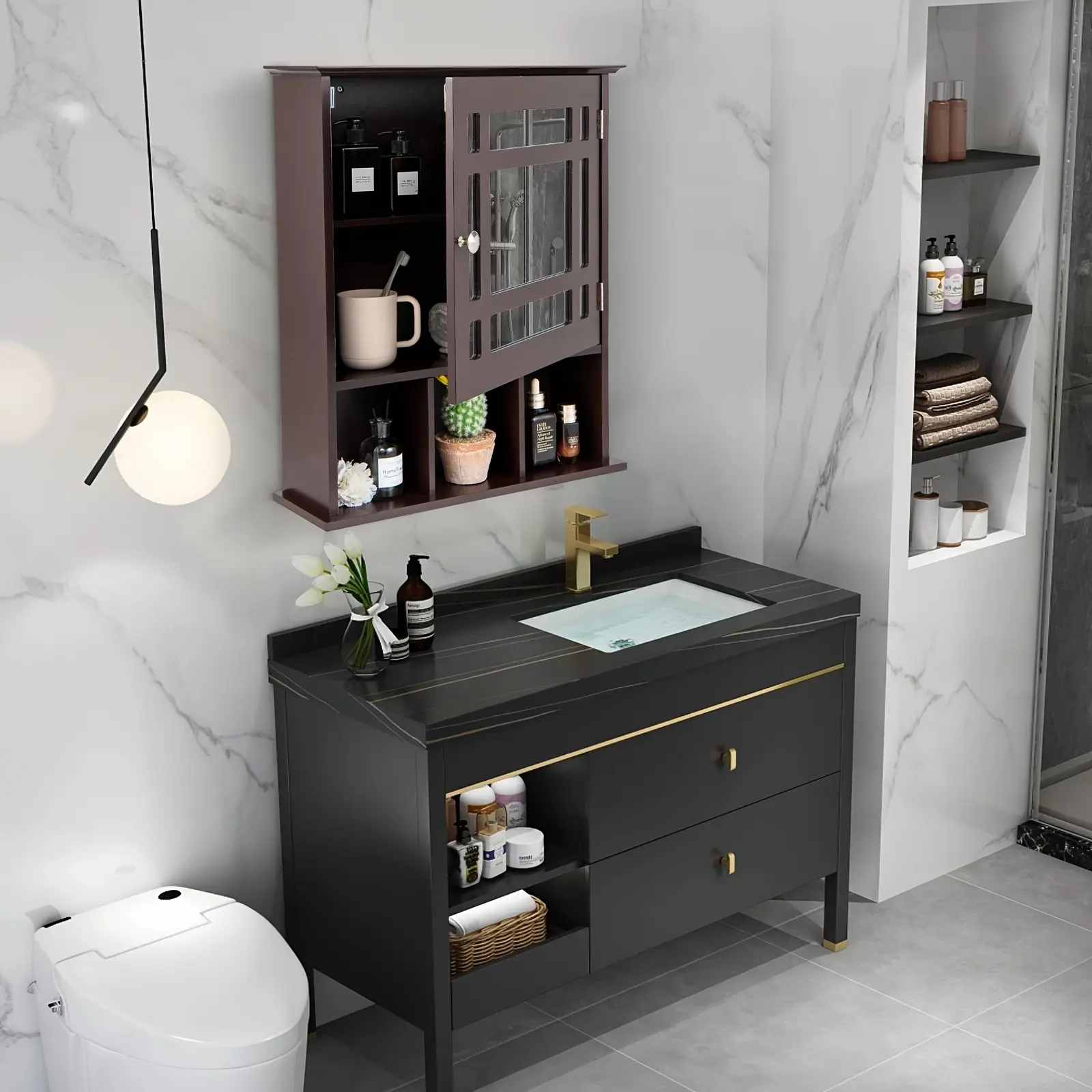 New Giantex Rustic Brown Bathroom Mirrored Medicine Cabinet - Stylish Wall Mount with Adjustable Storage Shelves Perfect Indoor Organizer