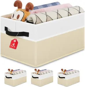 Large Shelf Storage Bins [4 Pack],Decorative Collapsible Storage Basket,Fabric Closet Organizer and Home Storage Cubes with Handles for Organizing Books, Clothes, Toys, Nursery（Beige） wrrlors