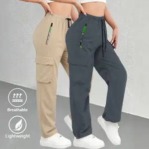 2-Pack Women's Multi-Pocket Summer Thin Sweatpants - Adjustable Drawstring Waist Non-elastic Machine Washed Fabric Fitness Pants, Light and skin-friendly fabric, smooth to the touch Suitable for indoor sports and summer outdoor sports