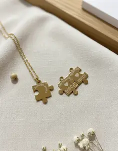 Personalized Puzzle Piece Necklace Set: Engraved Stainless Steel Matching Jewelry
