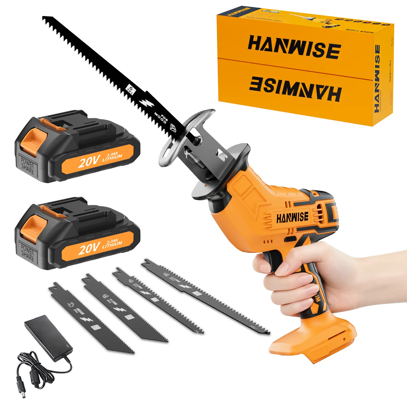 Cordless reciprocating saw,rotary saw， equipped with different saw blades, can cut wood, plastic, and metal, suitable for home work and outdoor operations.