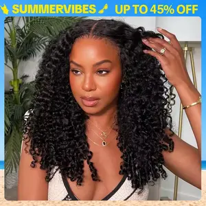 Mamushow 3 in 1 Half Wig Burmese Curly 100% Human Virgin Hair Seamless Flip Over Beginner Friendly Glueless Wear & Go Drawstring Clip in Wig Black Color 14-26 Inch 200% Density #Summervibes