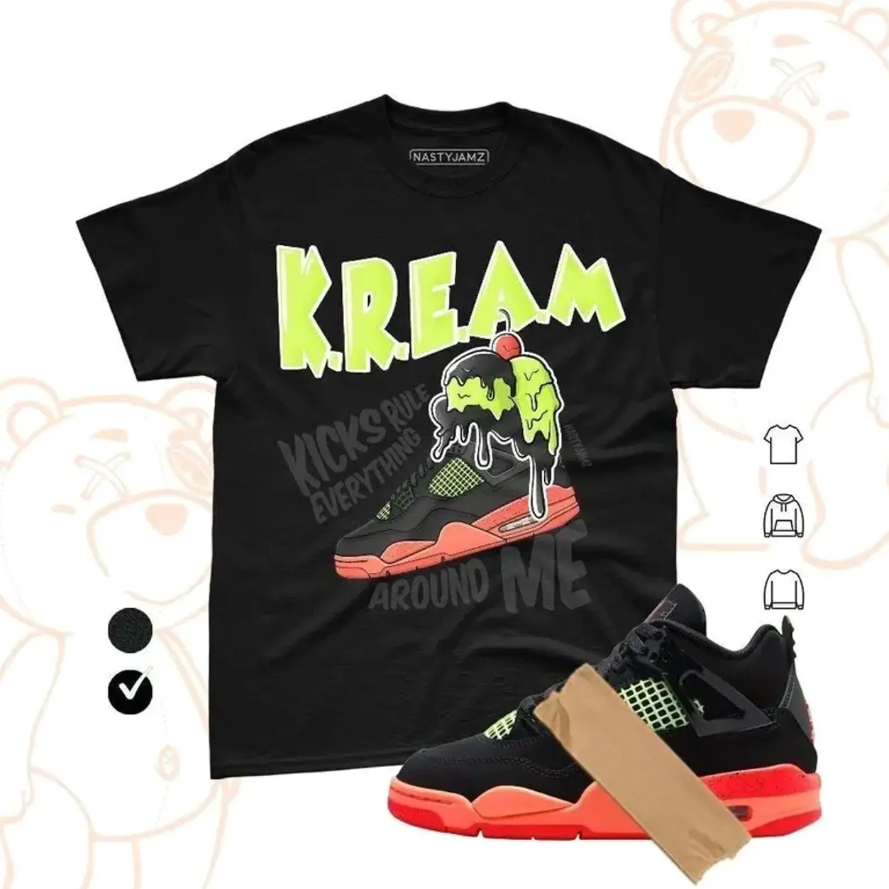 AJ 4 Black Infrared 23 Bright Mango Barely Volt Match Shirt 2026, Sneaker Matching Tee, Bella Canvas, KREAM NASTY