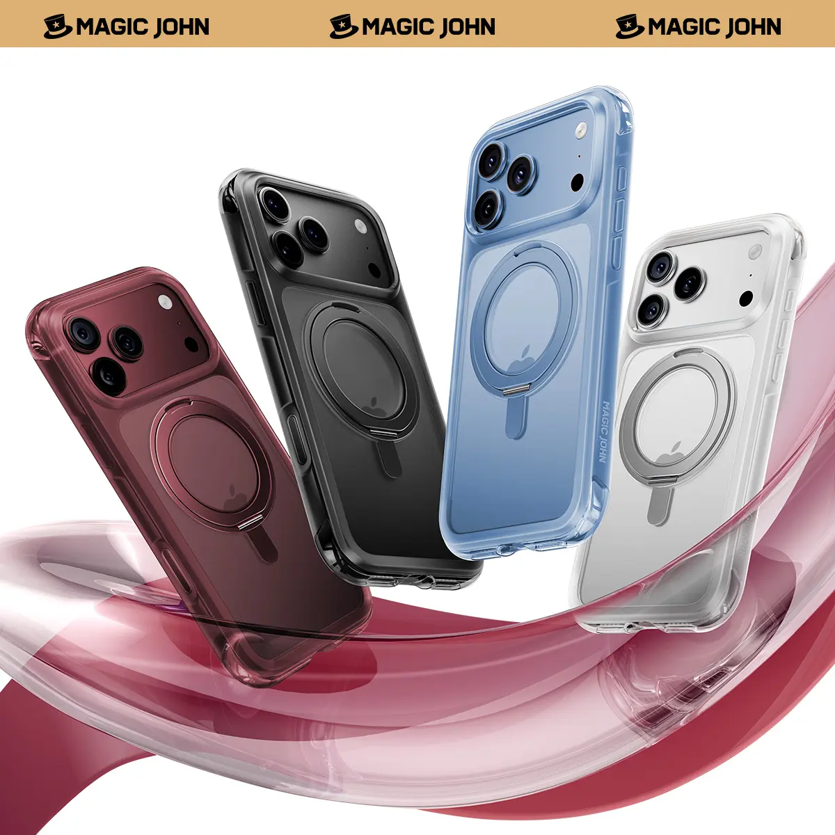 MAGIC JOHN Smartphone Case for iPhone 18 Pro/Max, iPhone 17 Pro/Max - MagSafe, 360° Rotating Stand, Shockproof Air Cushion, Matte Anti-Fingerprint, Handheld Devices Protection Accessories