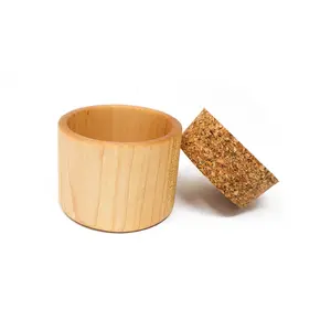 Earlywood - Small Wood Salt Cup with Cork Top - Perfect for Salt, Spices and Herbs Kitchen Seasoning