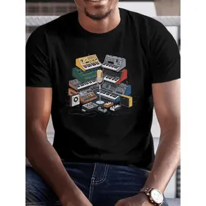 Electronic Music Synthesizer Graphic Short Sleeve Crew Neck Tee Stylish Comfortable Mens Summer Top